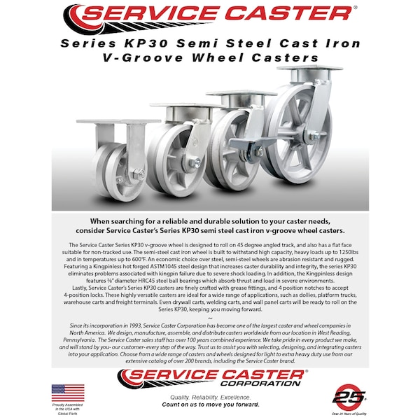8 Inch Kingpinless V Groove Semi Steel Wheel Swivel Top Plate Caster, 4PK